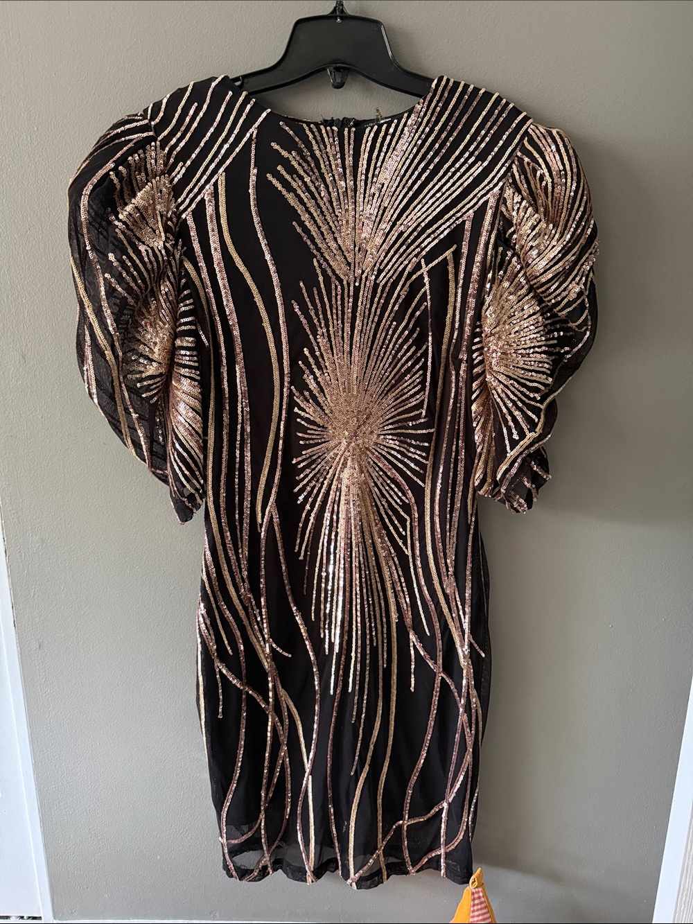 Gorgeous Fashion Nova Black Dress with Gold Sequin Starburst Detailing ✨